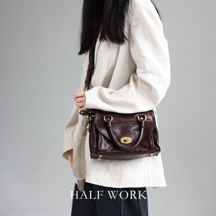HALF WORK头层马皮公文包女真皮复古马皮手提包单肩斜挎包手工包