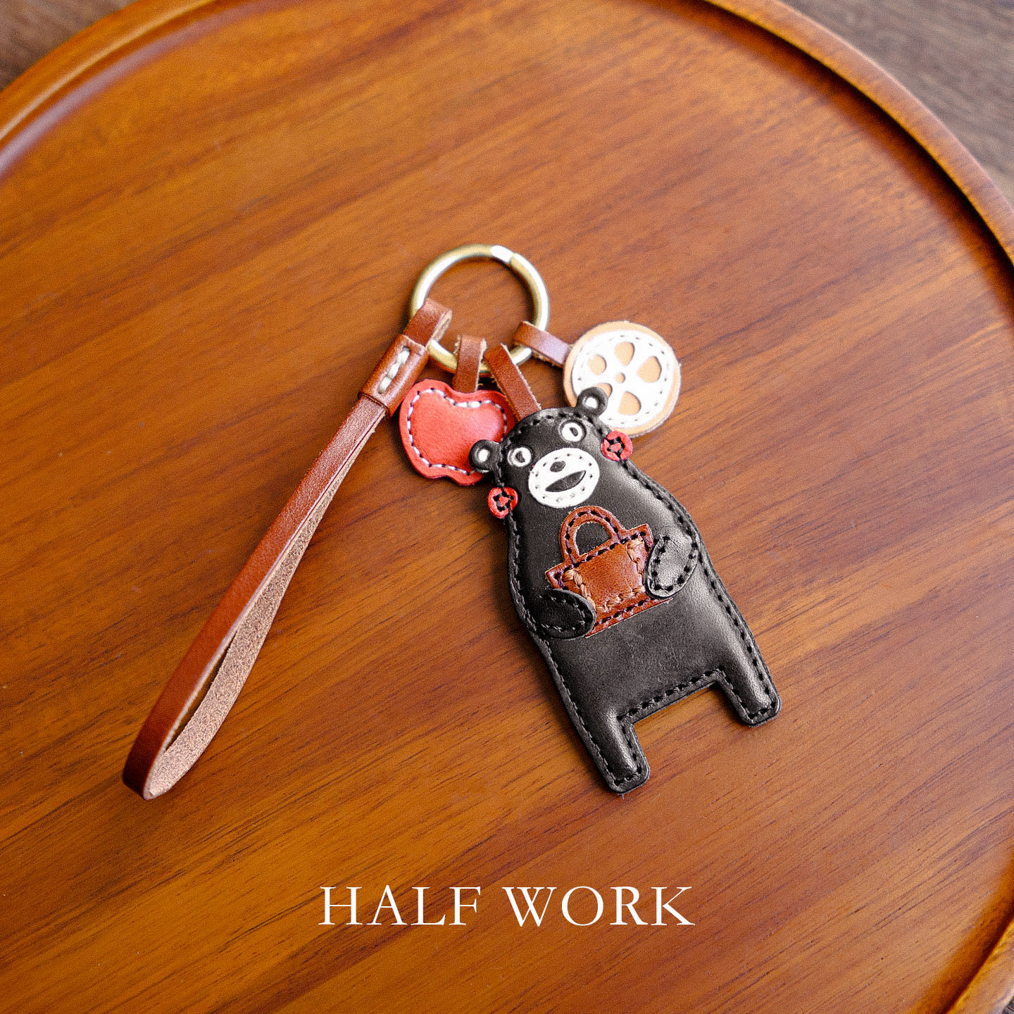 HALFWORK头层牛皮小熊包挂件