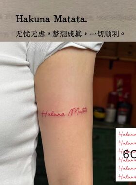 Hakuna matata字母励志纹身贴 红色英文字手臂网红同款防水持久女