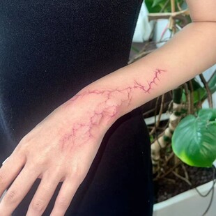 伤痕ins线条感手臂雷电 花臂手背手臂脖子彩色纹身贴男女防水持久