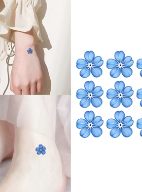 古风蓝色樱花ins风手绘花朵纹身贴防水女持久清新高颜值手腕遮疤