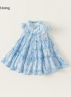 甜美童装2024蛋糕裙女童仙气XQ24061儿童夏季童裙公主裙蓝色