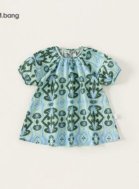 小一家圆领儿童印花裙子XQ25351时尚（）短袖连衣裙泡泡袖】夏【