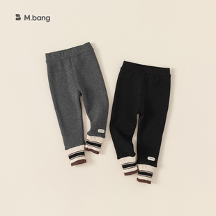 babycity儿童裤子加绒女童针织罗纹拼接打底裤冬装外穿新