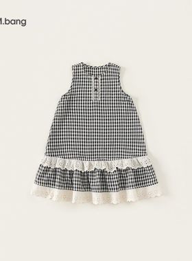 格子花）边XQ65181】夏裙子【无袖圆领儿童连衣裙（