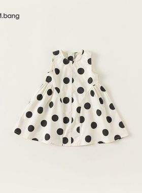 小一家邦选儿童背心裙洋气2025夏季新品女童黑色波点连衣裙XQ2405
