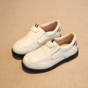 秋男童皮鞋 宝宝单鞋 真皮软底防滑韩版 一脚蹬小白鞋 休闲鞋 儿童皮鞋