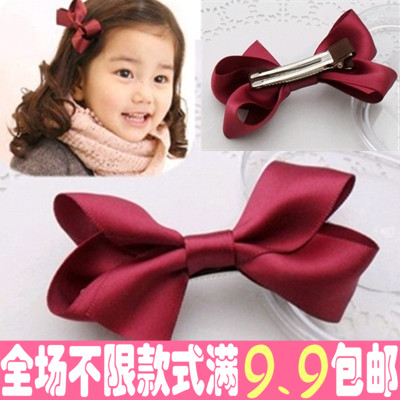 兒童發夾頭飾品日韓公主酒紅藏青布藝大蝴蝶結緞帶劉海夾女童發卡