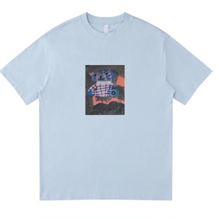 秋冬时尚 小熊最可爱 潮流淡蓝色纯棉T恤 我 半个微笑男女同款