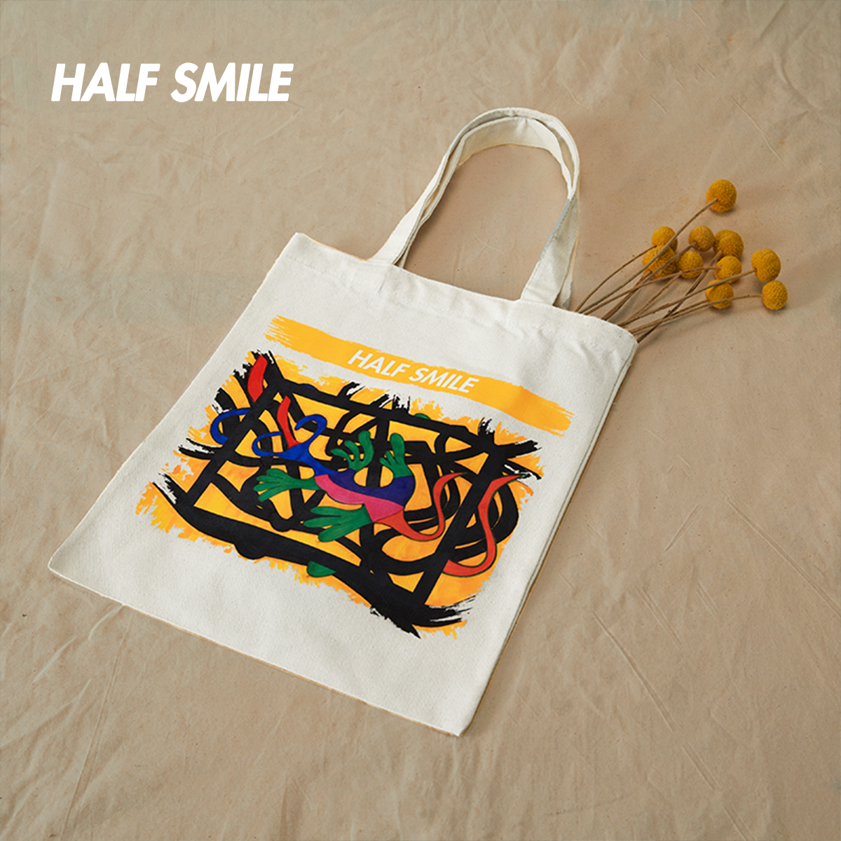 半个微笑魔法袋｜《爬山虎》帆布包HALFSMILE单肩环保乳白色潮牌