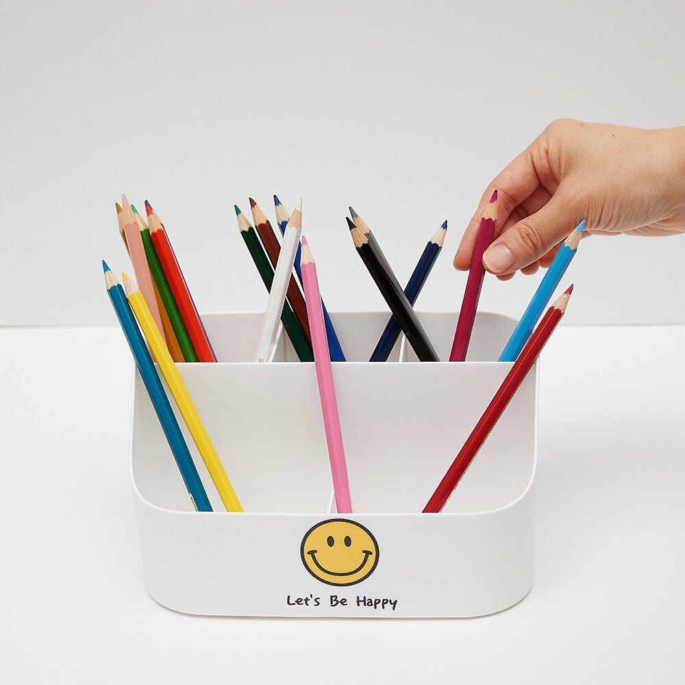 韩国代购进口超可爱笑脸系列pp多格收纳桌面杂物整理笔筒储物盒子