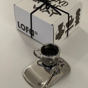 进口高级感ins简约创意咖啡杯碟不锈钢茶杯套装 韩国代购 送人礼物