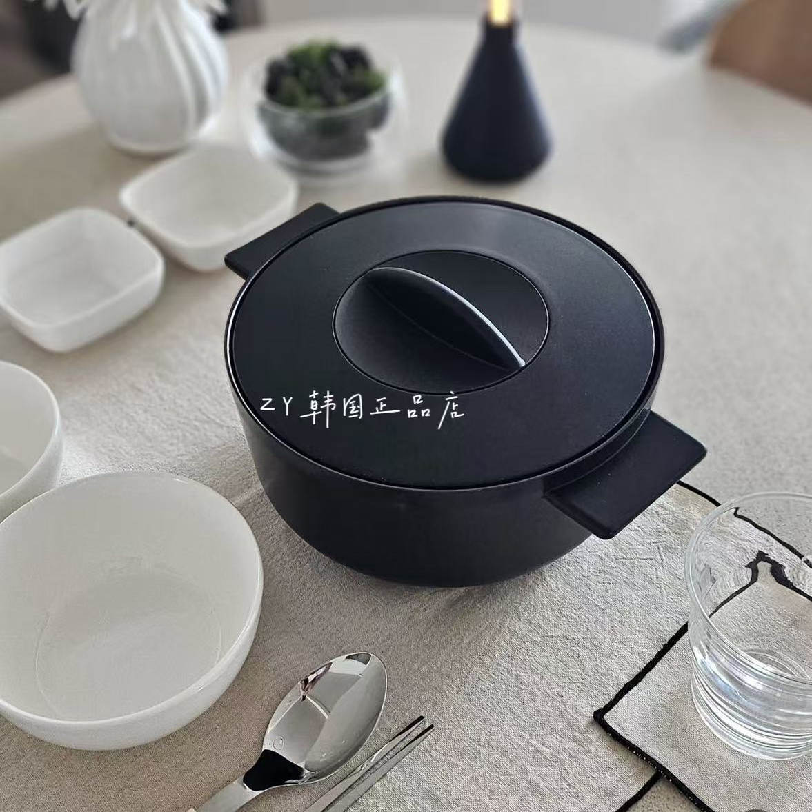 韩国代购进口经典黑色高品质手工铸件泡面锅双耳汤锅炖煮锅小奶锅