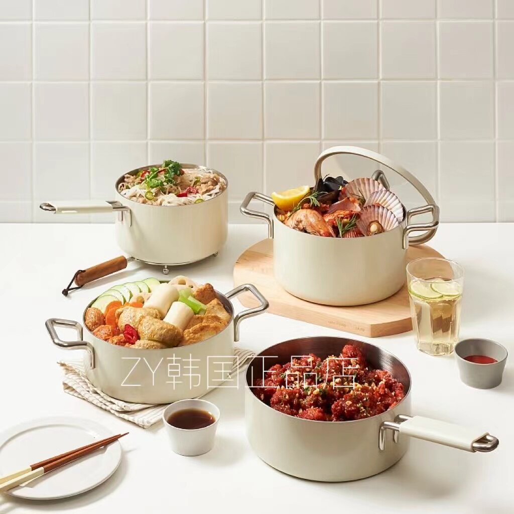 韩国代购进口简约白色奶锅不粘锅辅食家用泡面锅牛奶锅小汤锅双耳