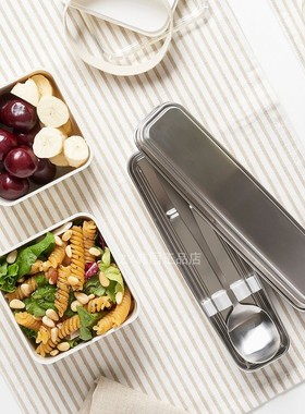 韩国代购高品质304不锈钢筷子勺子套装成人用便携外带餐盒收纳盒