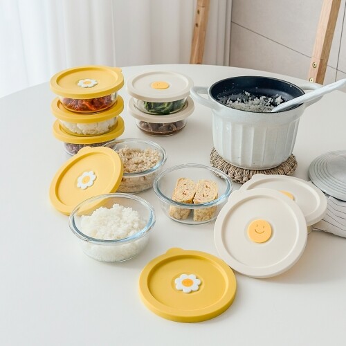 韩国代购进口可爱笑脸辅食盒可蒸煮微波炉加热碗玻璃保鲜盒密封盒