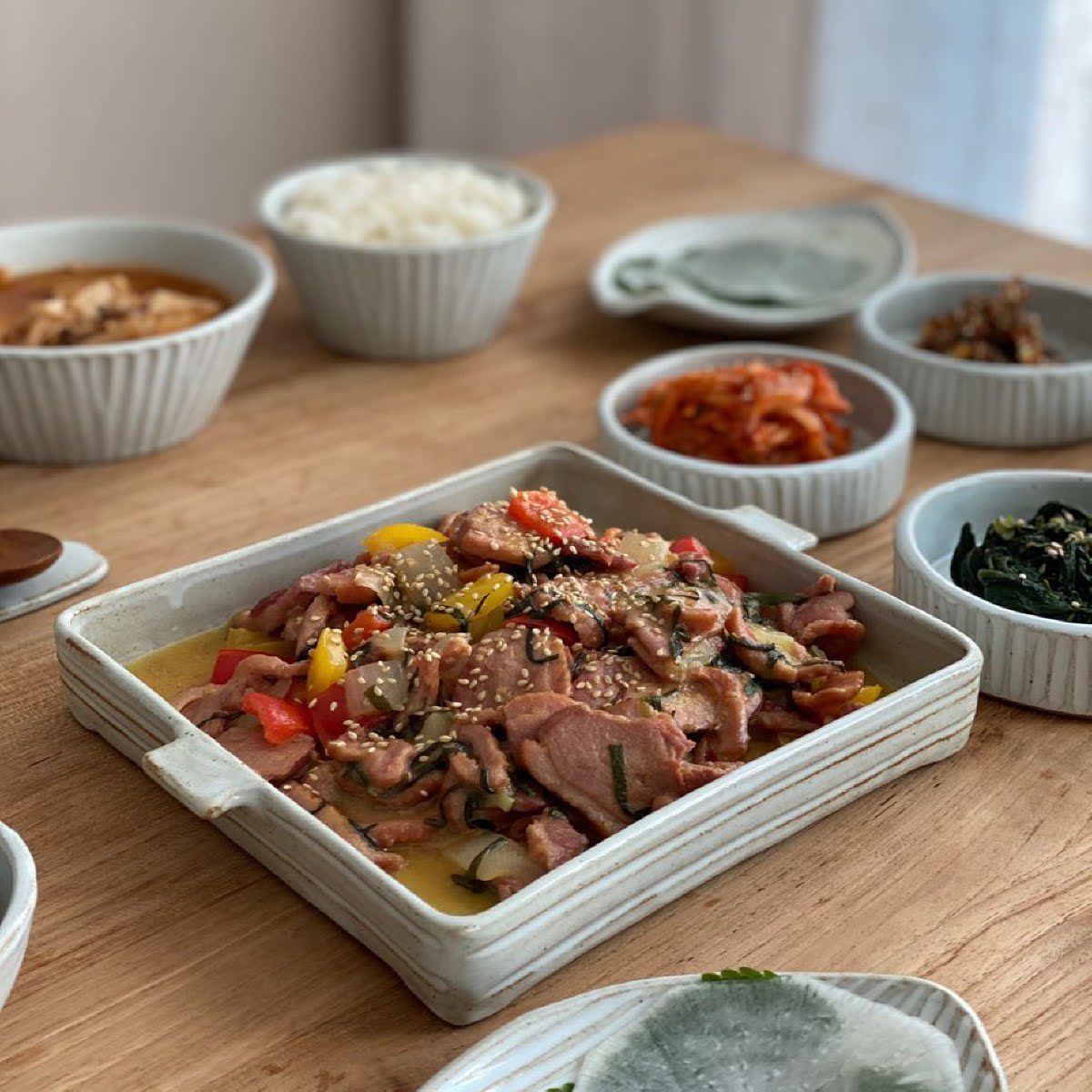 韩国手工制作正方形菜盘陶瓷餐具