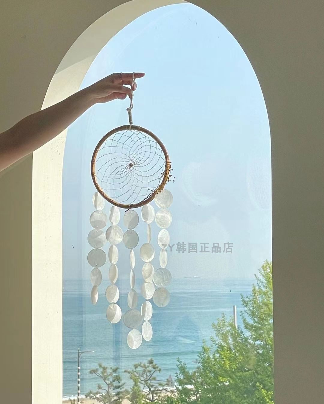 韩国代购进口超梦幻风铃白色贝壳捕梦网室内装饰拍照道具送礼物