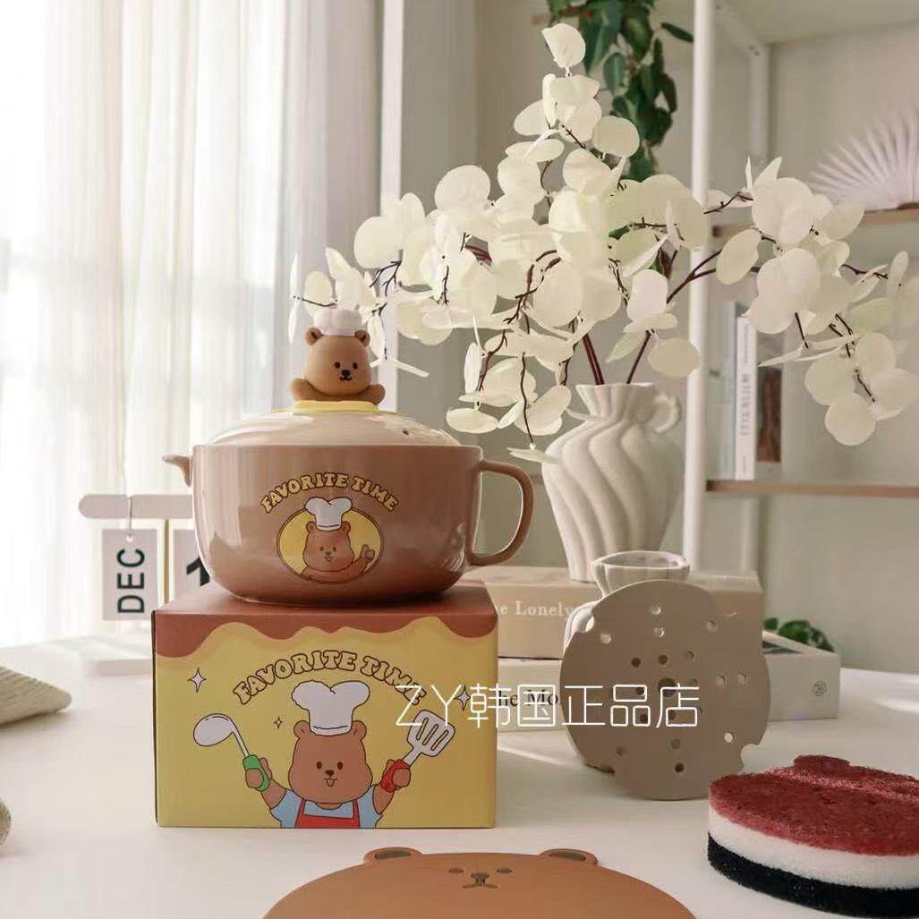 韩国代购进口可爱小熊上班族可微波炉加热专用容器陶瓷碗汤碗面碗