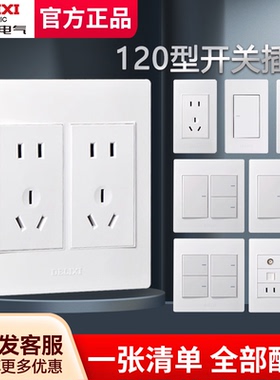 德力西120型开关插座墙壁暗装家用二位5五孔十孔10眼大面板灰多孔