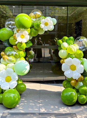 橄榄绿色开业庆典半拱门气球布置店铺商场周年活动场景装饰气球链
