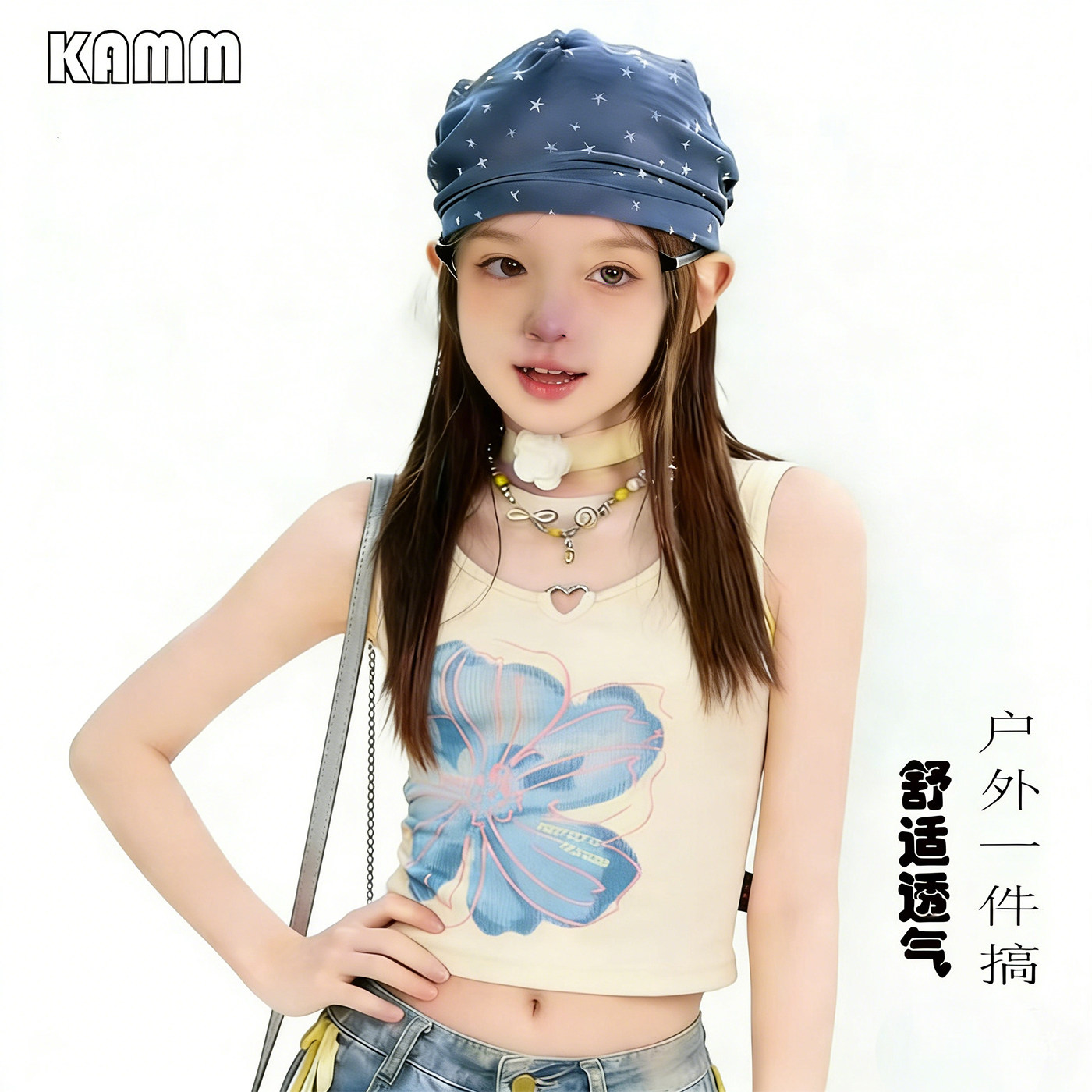 女童夏季纯棉工字吊带背心小兰花复古修身内搭外穿儿童女孩上衣潮