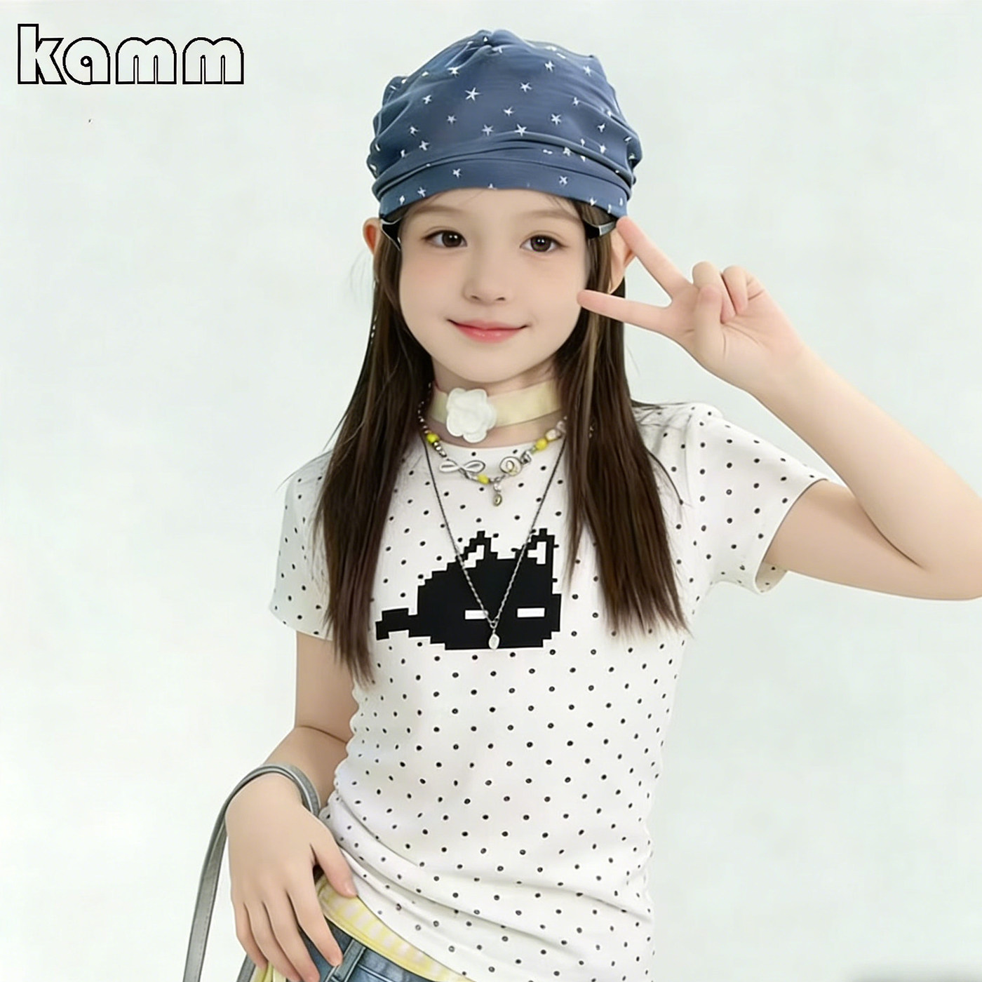 女童纯棉短袖t恤2026新款洋气可爱小猫波点修身中大童夏季上衣潮