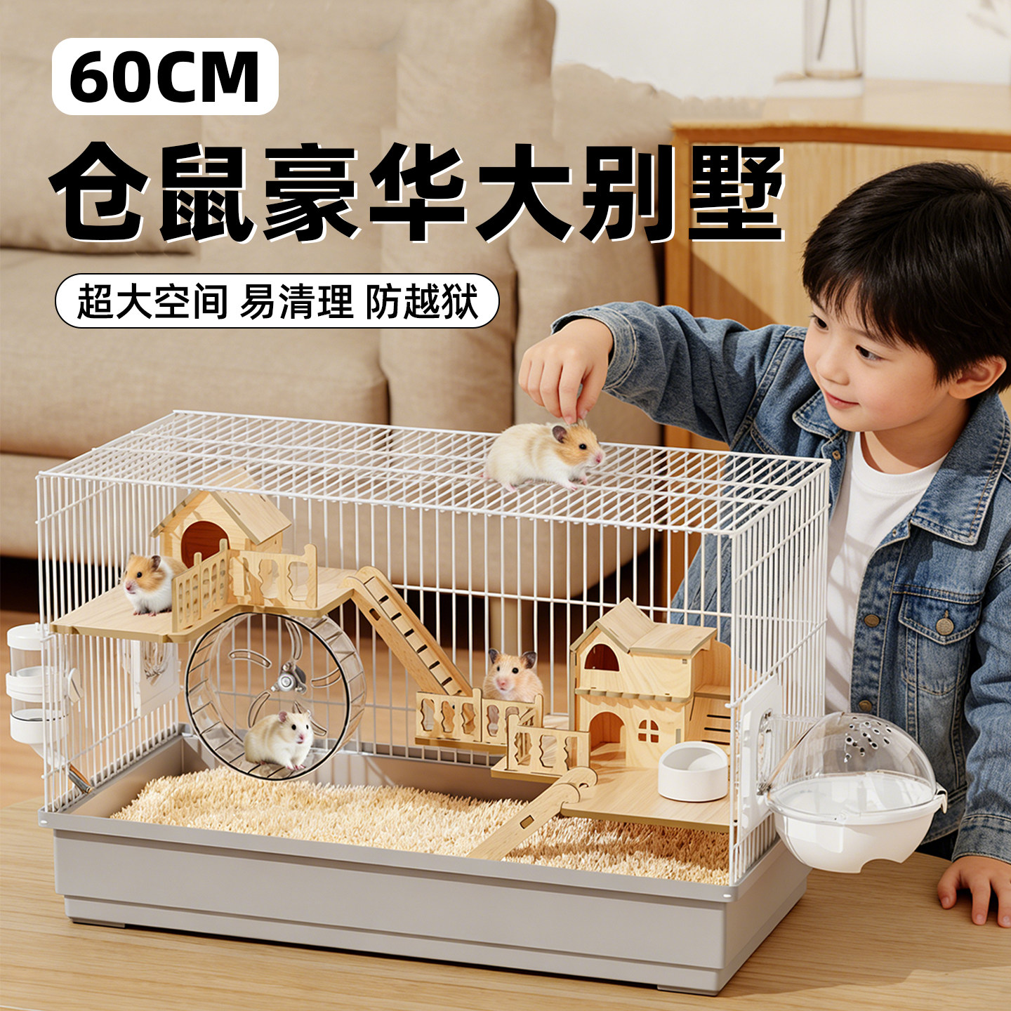 金丝熊仓鼠笼子专用超大豪华别墅便宜的60CM铁丝三层花枝鼠大空间