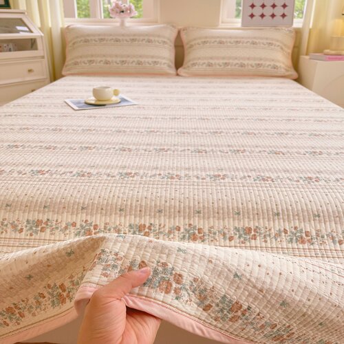 新款100%全棉夹棉床盖四季通用