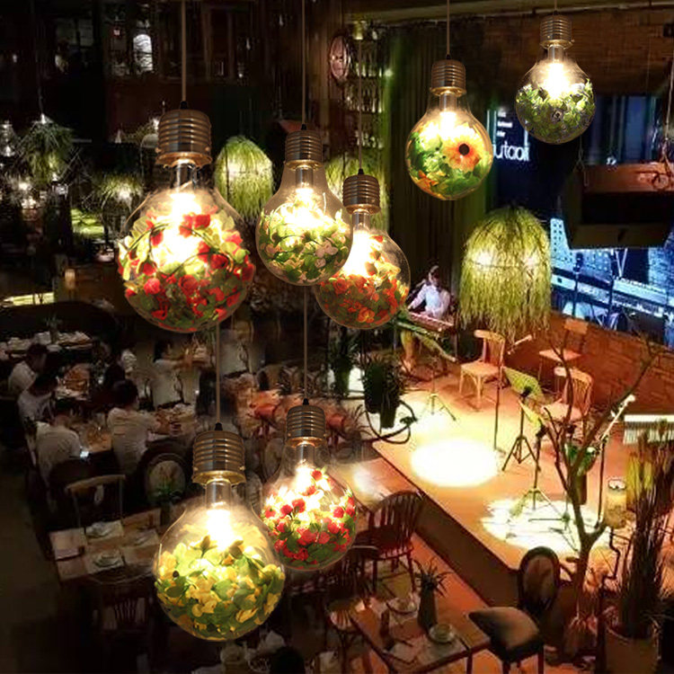 灯泡吊灯网红音乐餐吧吊灯繁花酒吧吊灯清吧静吧吊灯植物装饰吊灯