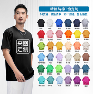 纯棉t恤定制工作服印字logo图聚会班服圆领短袖服广告文化衫diy