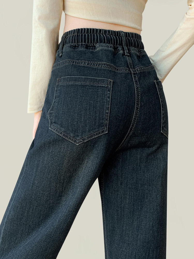 加长全松紧腰牛仔裤女春秋2025新款高个子大码高腰窄版直筒阔腿裤