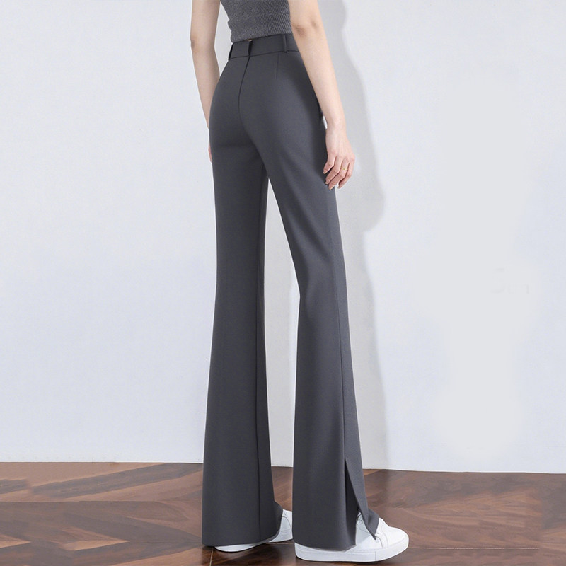高个子加长灰色微喇西装裤女2025春秋冬加绒垂感高腰显瘦开叉喇叭