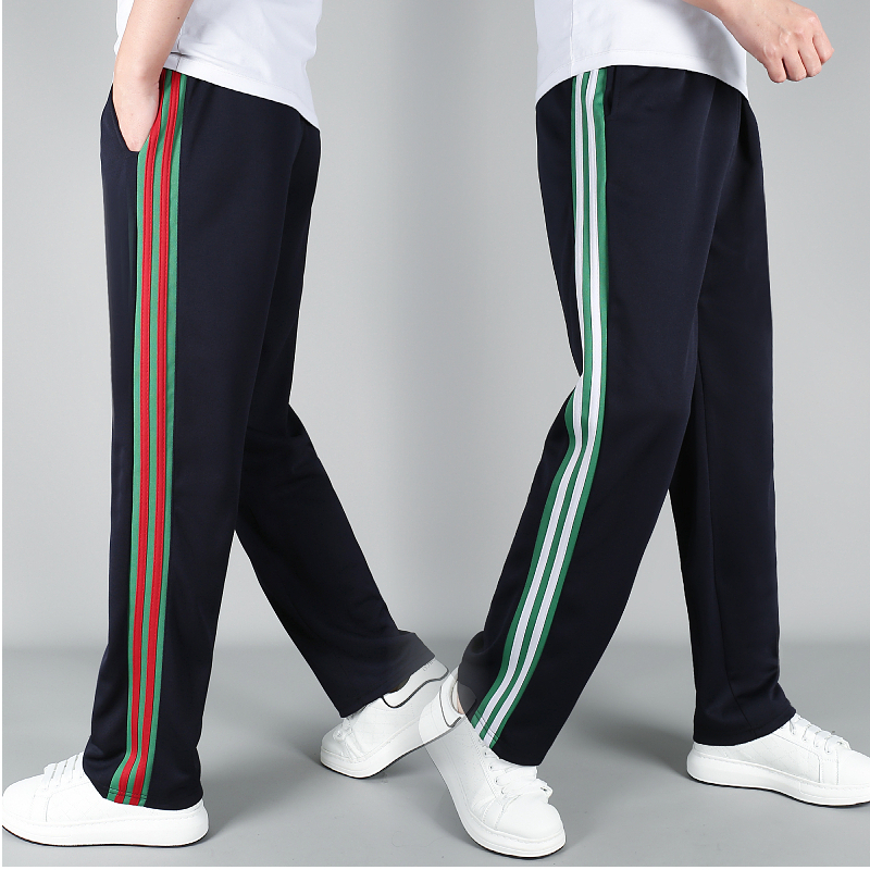 藏蓝色校服裤绿宽底双白杠两白条三绿条边直筒校服裤子学生校裤夏