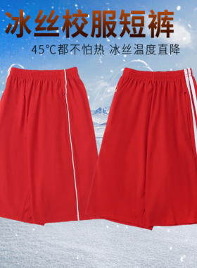 夏季冰丝红色校服短裤男女学生运动短裤中学生校裤神器宽松透气