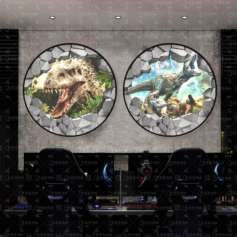 侏罗纪世界装饰画发光灯画网咖儿童房挂画恐龙主题房间酒店壁画