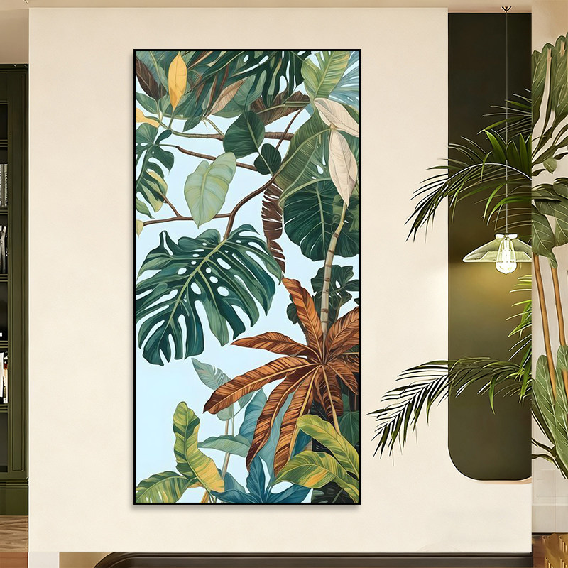 北欧装饰画客厅玄关走廊过道小清新绿植热带雨林植物树叶挂画灯箱