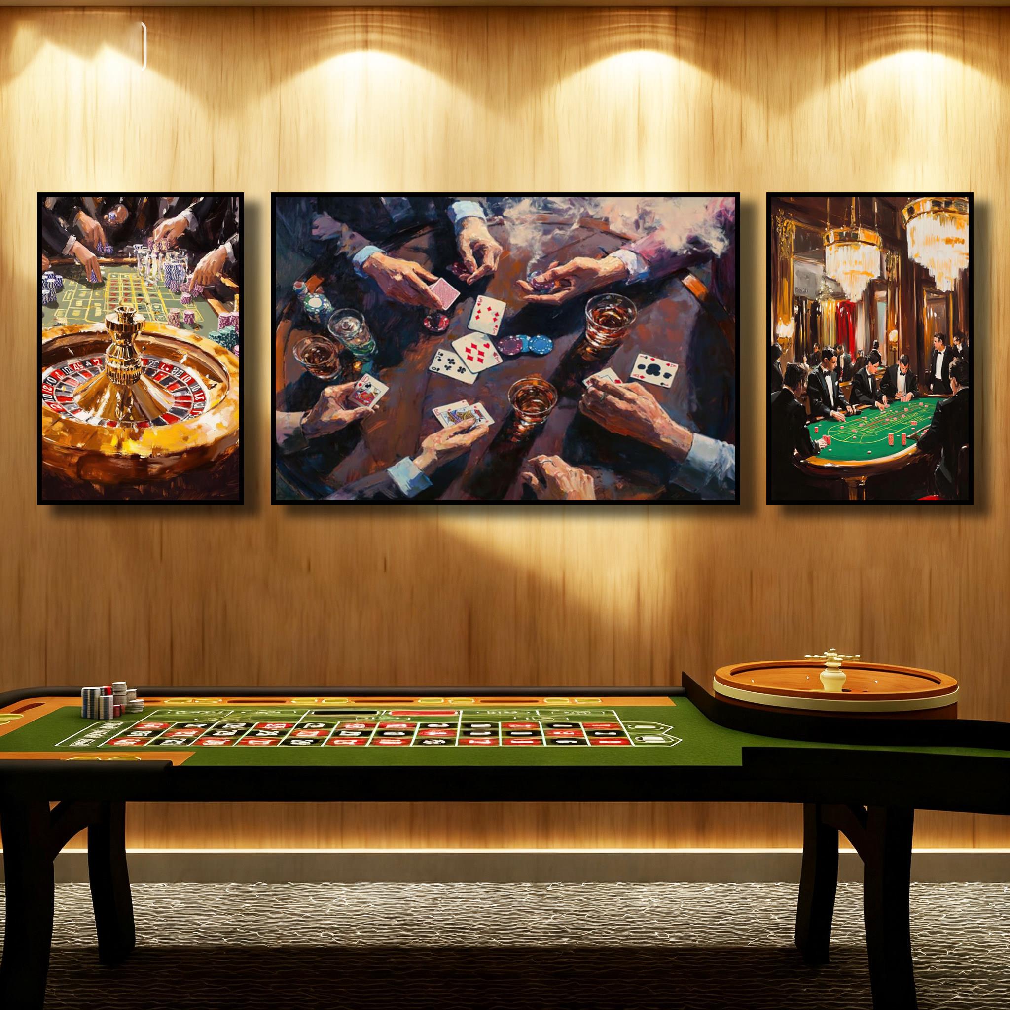 赌场纸牌工业风壁画棋牌室装饰画麻将馆德州扑克创意美式油画挂画