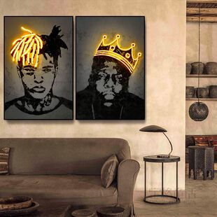 Hiphop嘻哈说唱歌手装饰画音乐餐吧酒吧KTV清吧复古挂画灯画灯箱