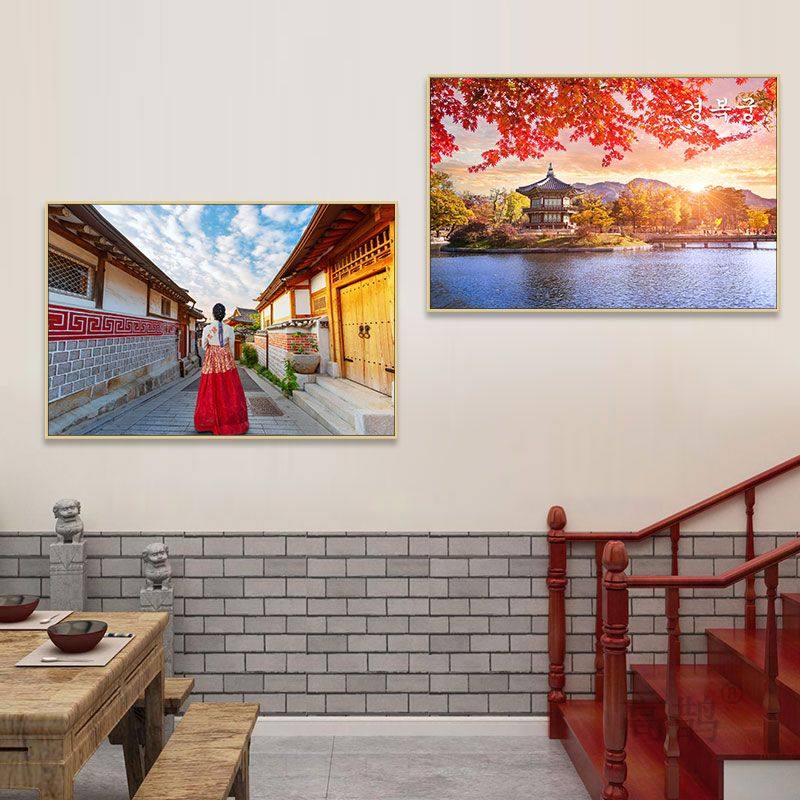 韩国首尔樱花风景挂画韩式寿司料理店壁画居酒屋酒店民宿装饰画