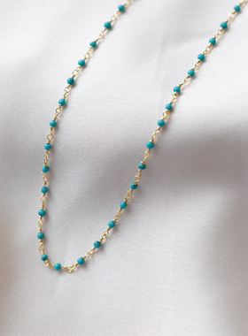 法国小众Une a une博主同款蓝色绿松石镀金串珠项链锁骨链