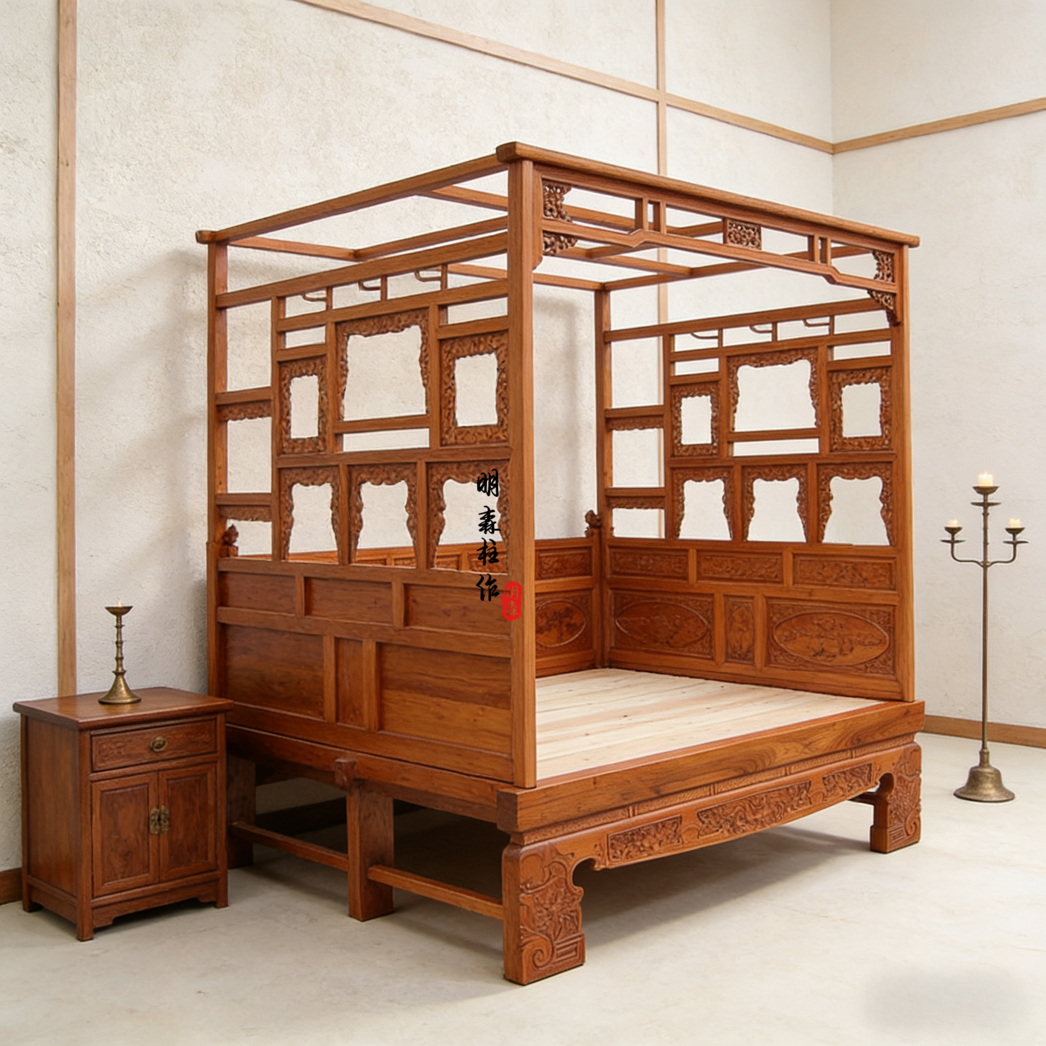 拔步床踏步床全实木月洞床明清新中式民宿古代老式床架子床中古风