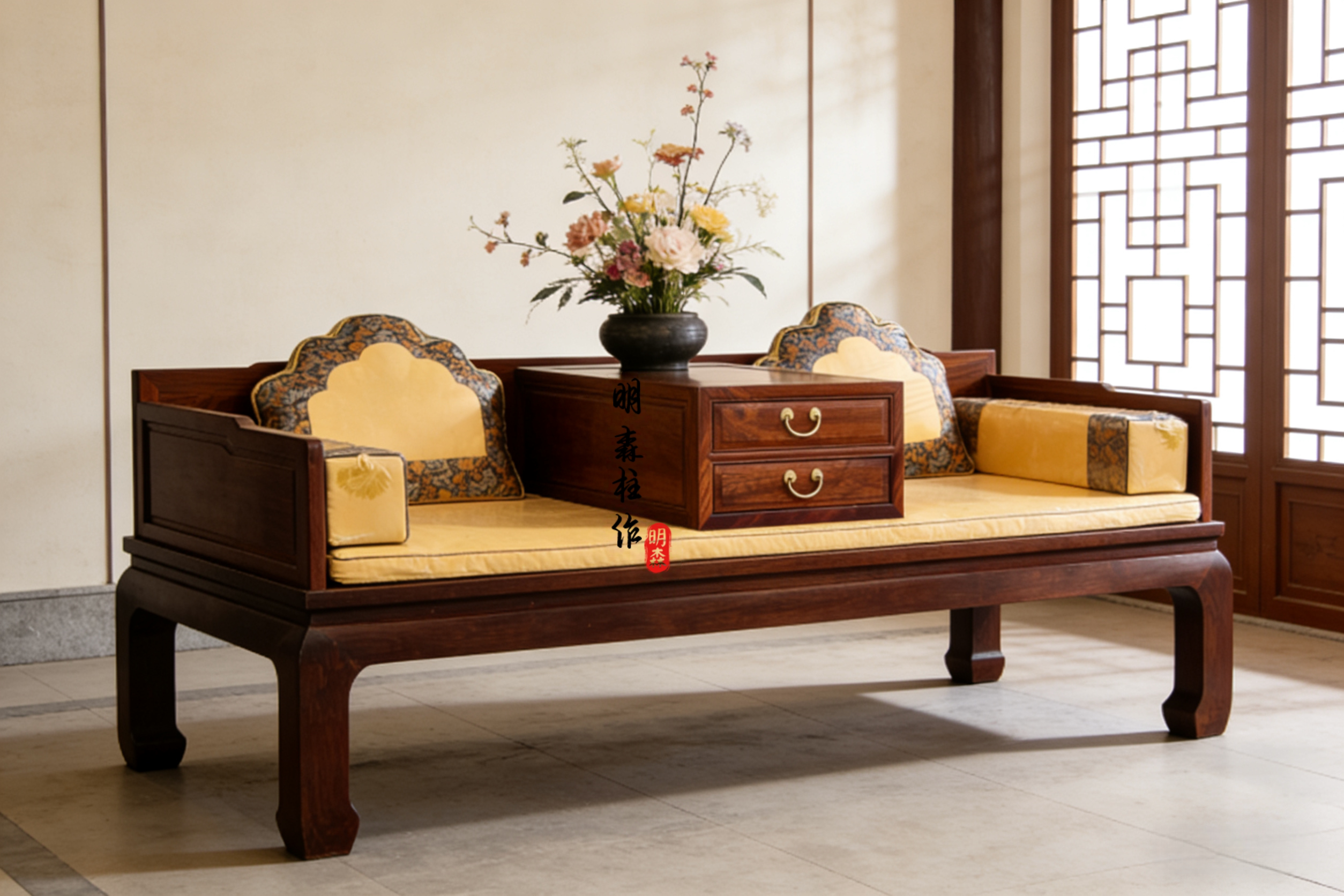 宋氏美学新中式榆木实木罗汉床禅意简约客厅沙发组合民宿酒店家具