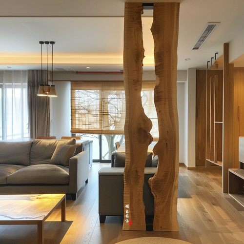 侘寂风实木原木屏风隔断遮挡