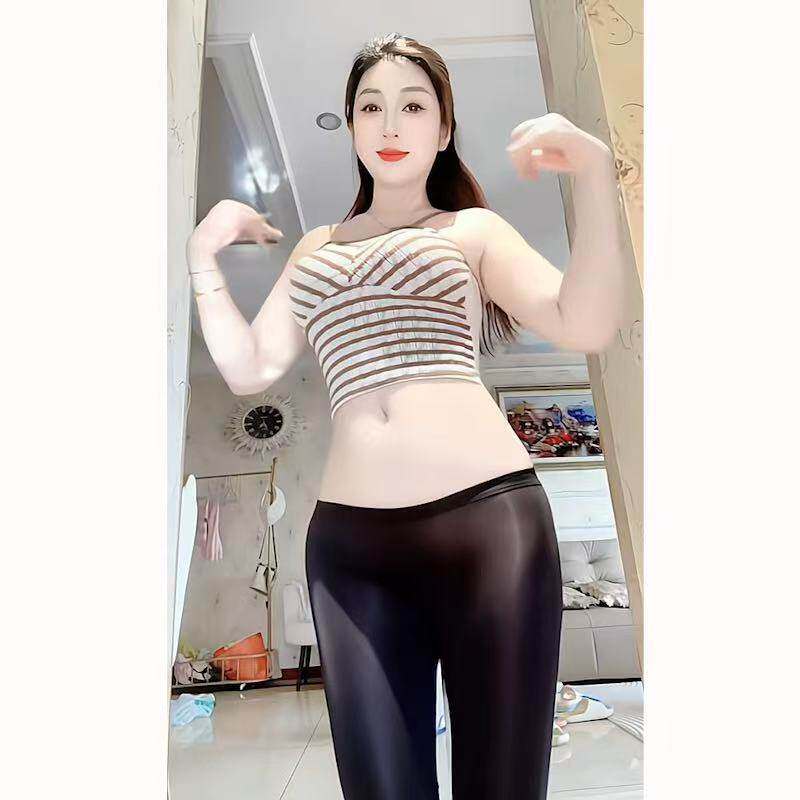 网红擦边透视打底裤超薄透明紧身丝滑油亮冰丝裤子臀部无缝低腰裤