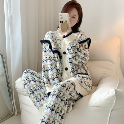 气质小香风圆领开衫软绵绵家居服