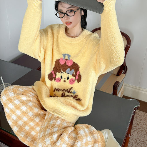 樱桃女孩格子软绵绵睡衣套装秋冬