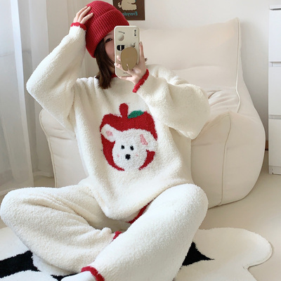 苹果狗狗卡通软绵绵家居服套装女