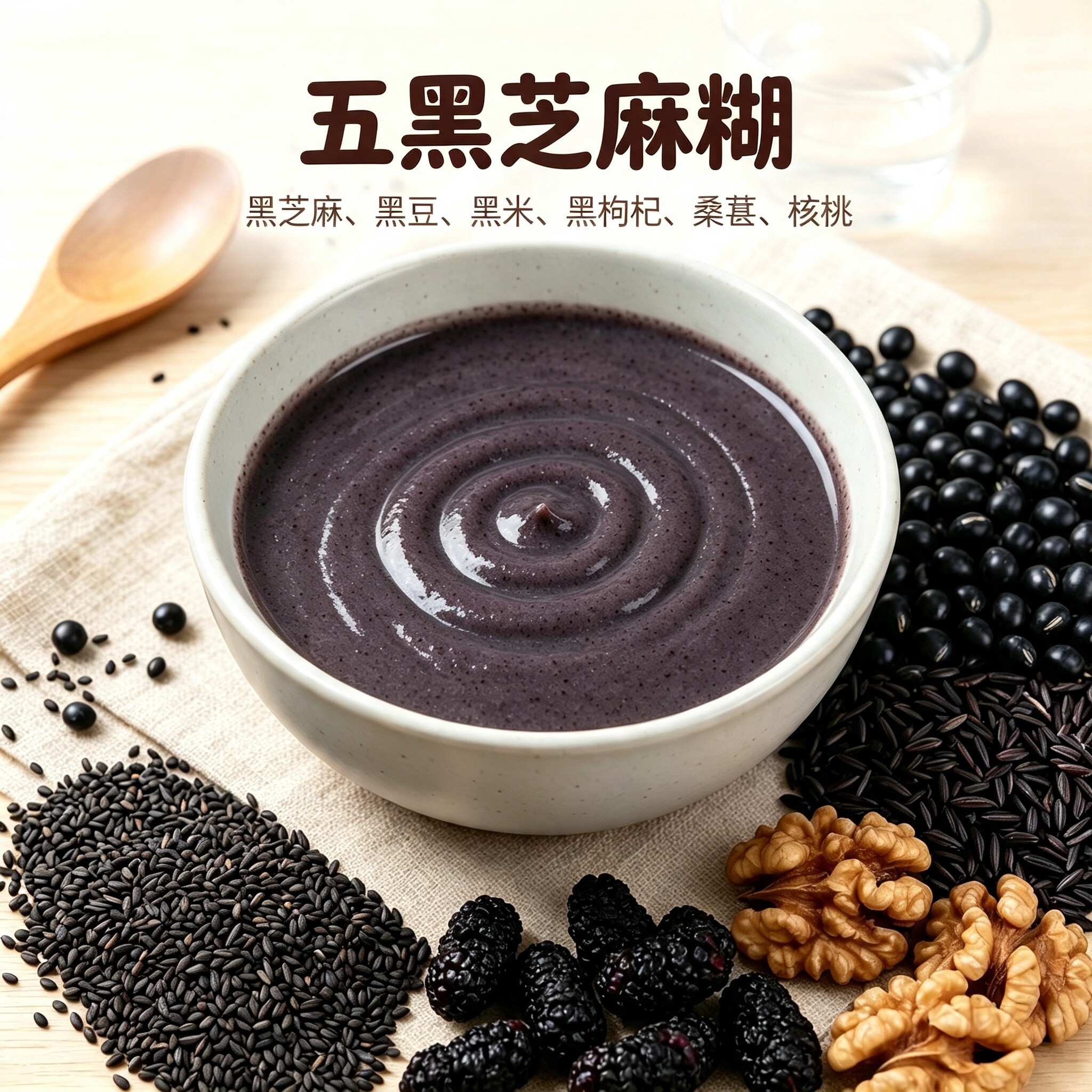 五黑核桃粉现磨芝麻糊三黑粉冲泡即食代餐黑芝麻核桃桑葚粉无蔗糖