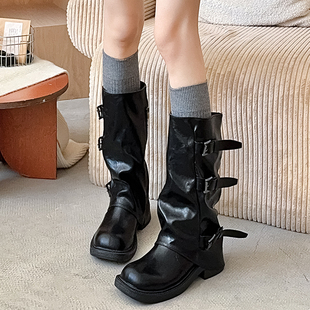 长筒袜子配长靴秋冬内搭靴子高筒冬季 灰色jk小腿袜女堆堆芭蕾风